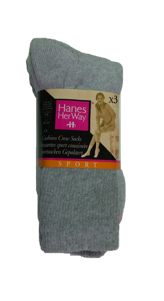 Hanes GREY Women's Cushion Crew Socks White - 3 Pack