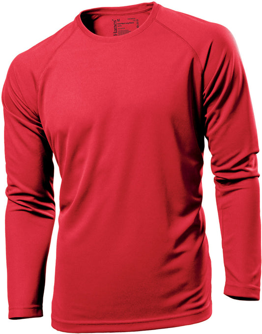 Hanes 7710 Cool-DRI Polyster Long-Sleeve Sports T-Shirt [Red, Small]