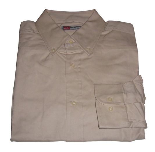Hanes Long Sleeve Button Collar Shirt [Beige, Medium]
