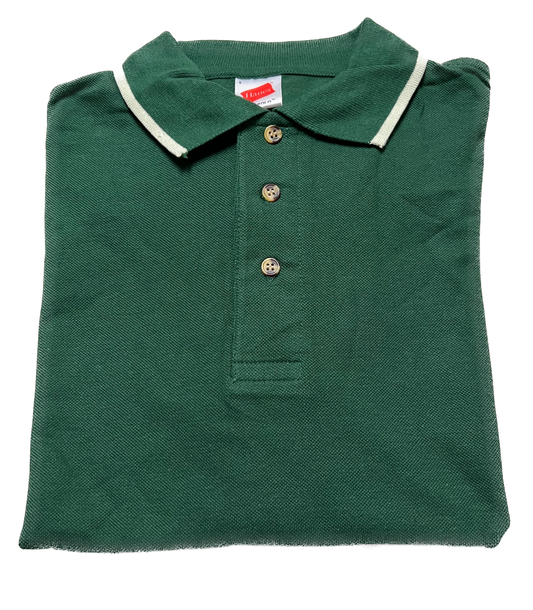 Hanes Mens Plain Cotton Golf Sports Polo Shirt with Striped Collar