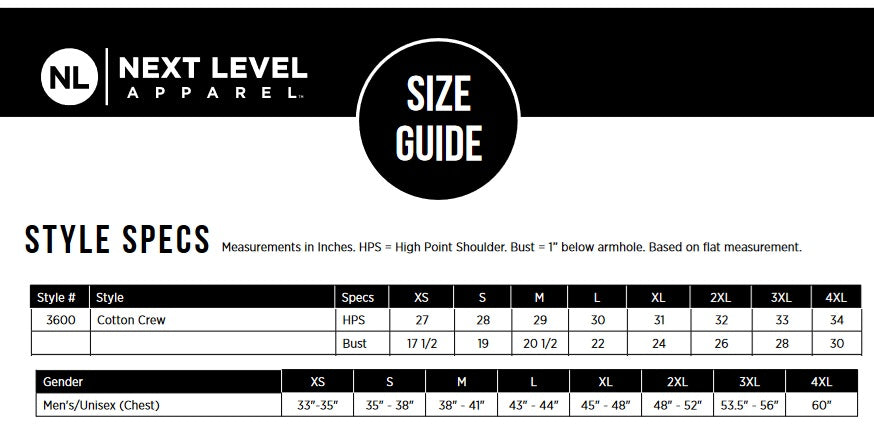 Next Level Apparel Unisex Cotton Crew Neck T-Shirt XS-S