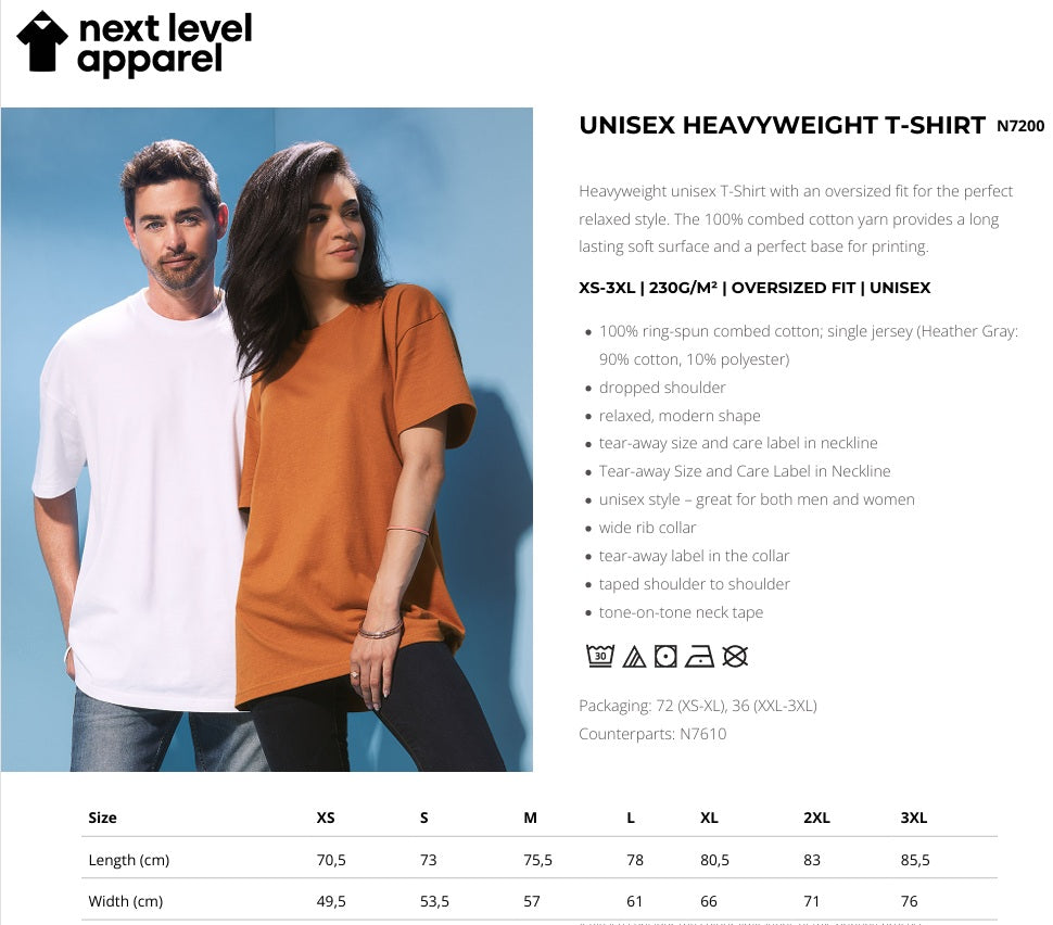Next Level Unisex Heavyweight Cotton Crew Neck T-Shirt XS-3XL