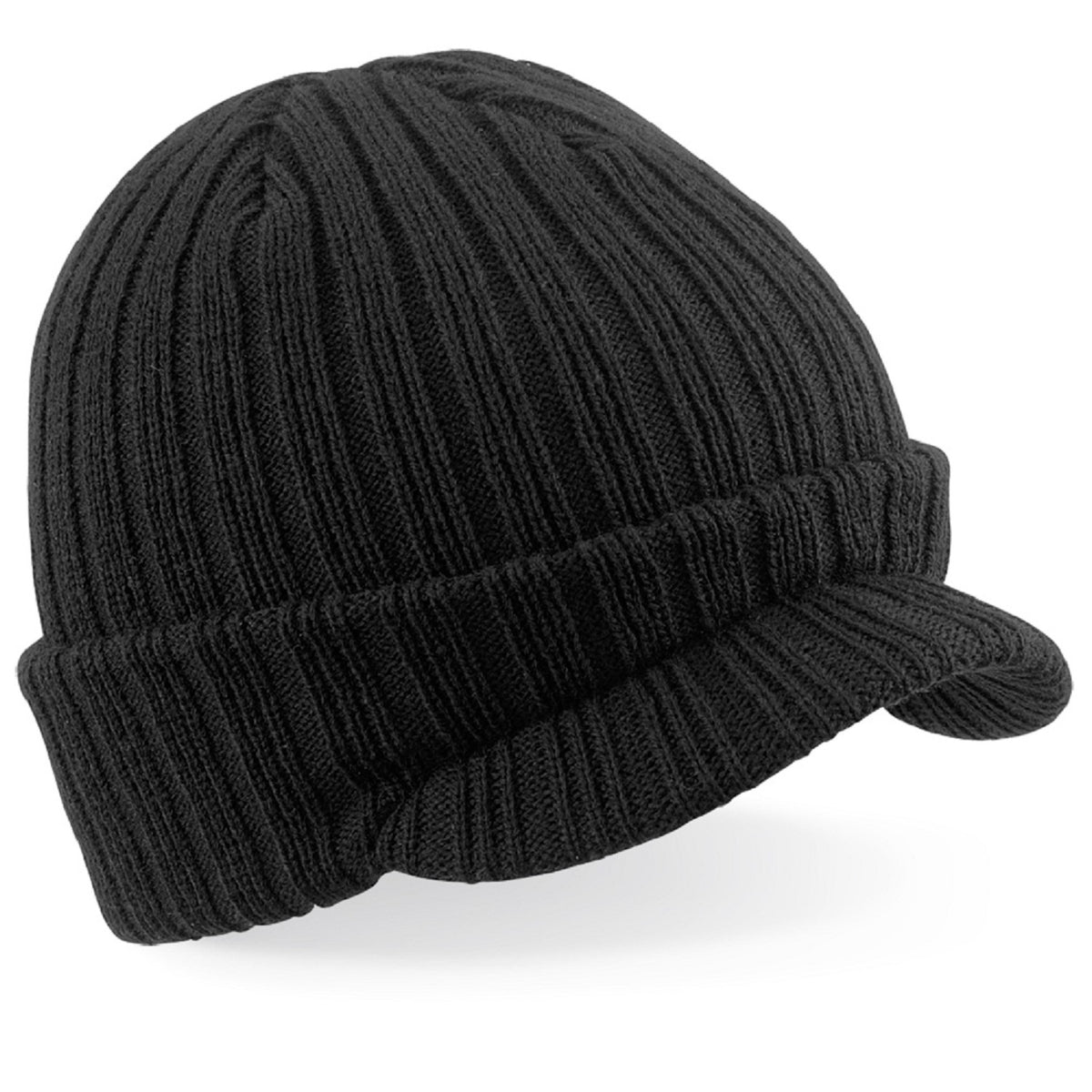 Beechfield Double Layer Soft Touch Peaked Beanie Ski Hat Curved Peak
