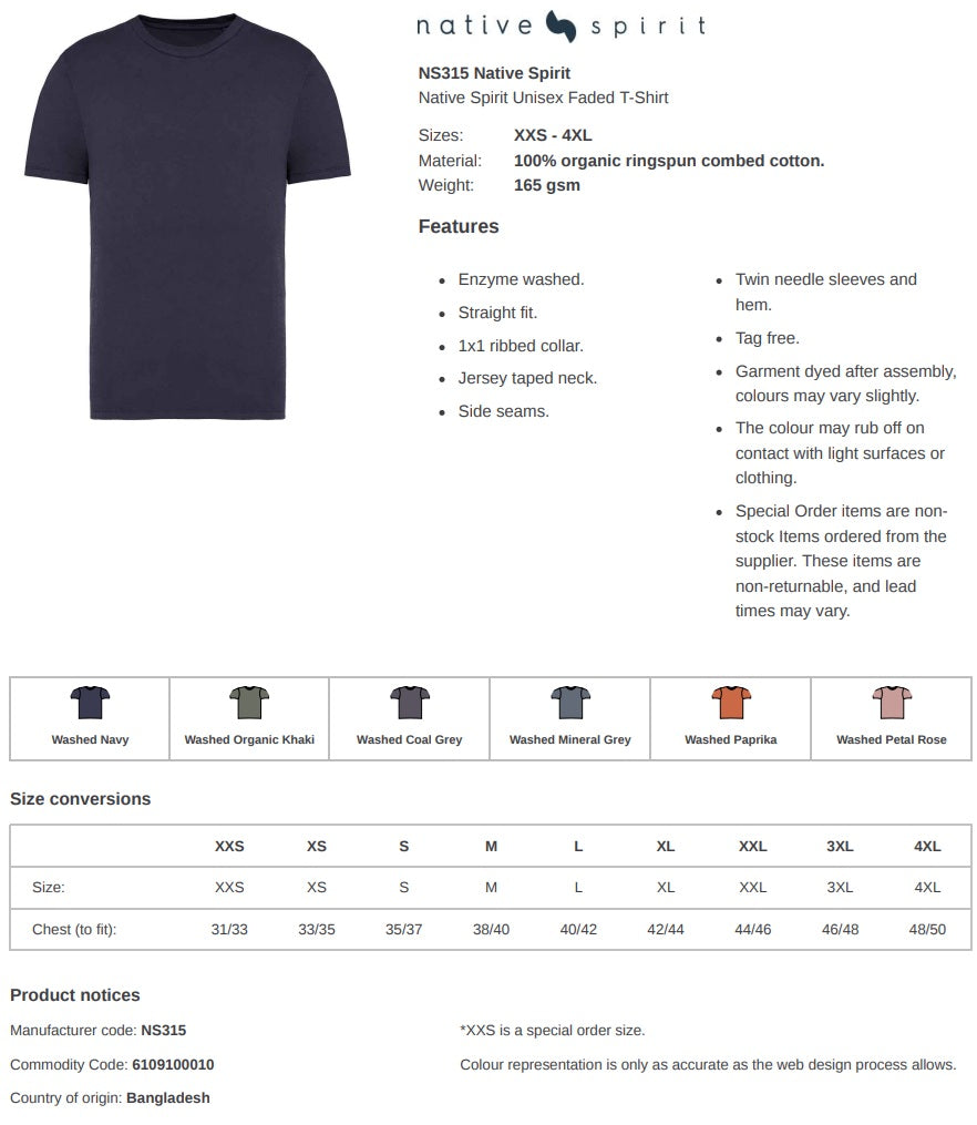 Native Spirit Unisex Faded Organic Cotton T-Shirt