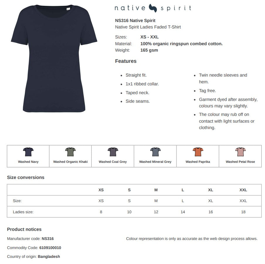Native Spirit Ladies Faded Organic Cotton T-Shirt