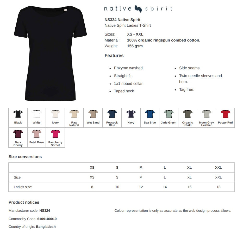 Native Spirit Ladies Organic Cotton Short Sleeve T-Shirt