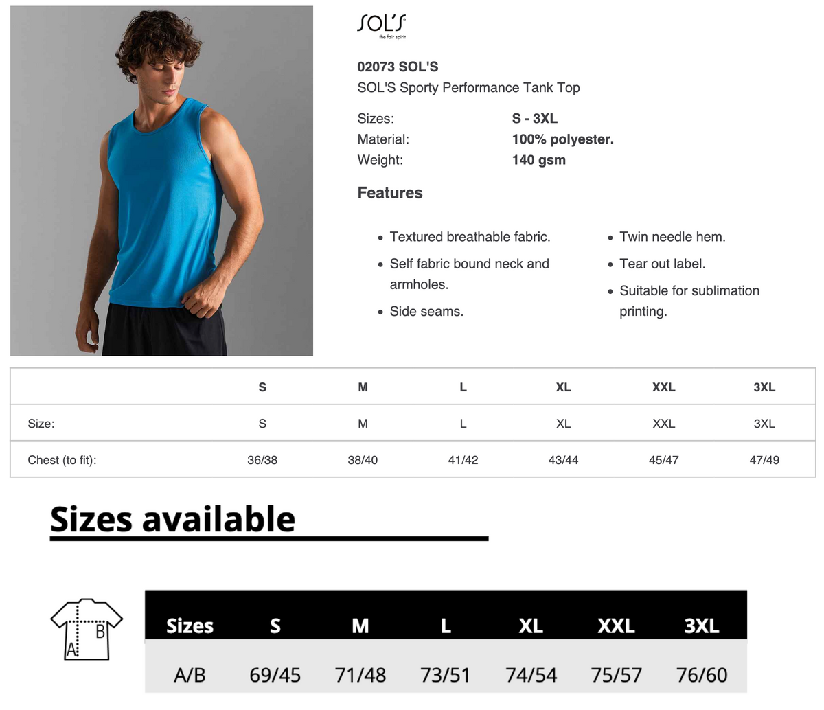 SOL'S Sporty Performance Tank Top