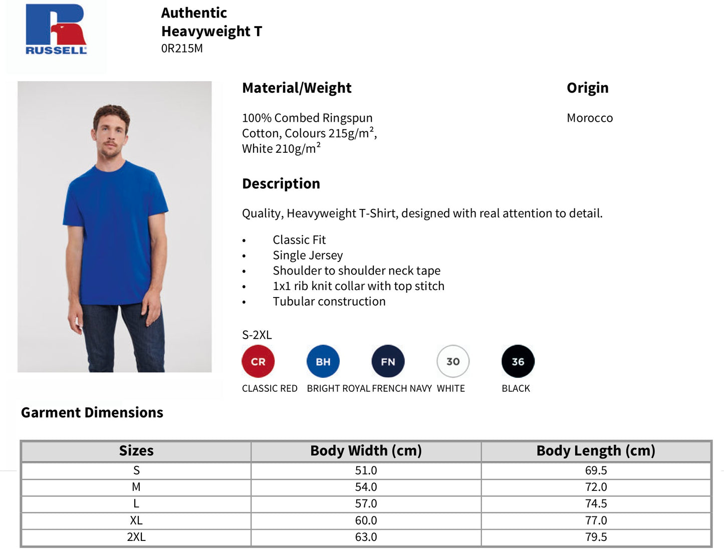 Russell 215 Plain Heavy Cotton T-Shirt