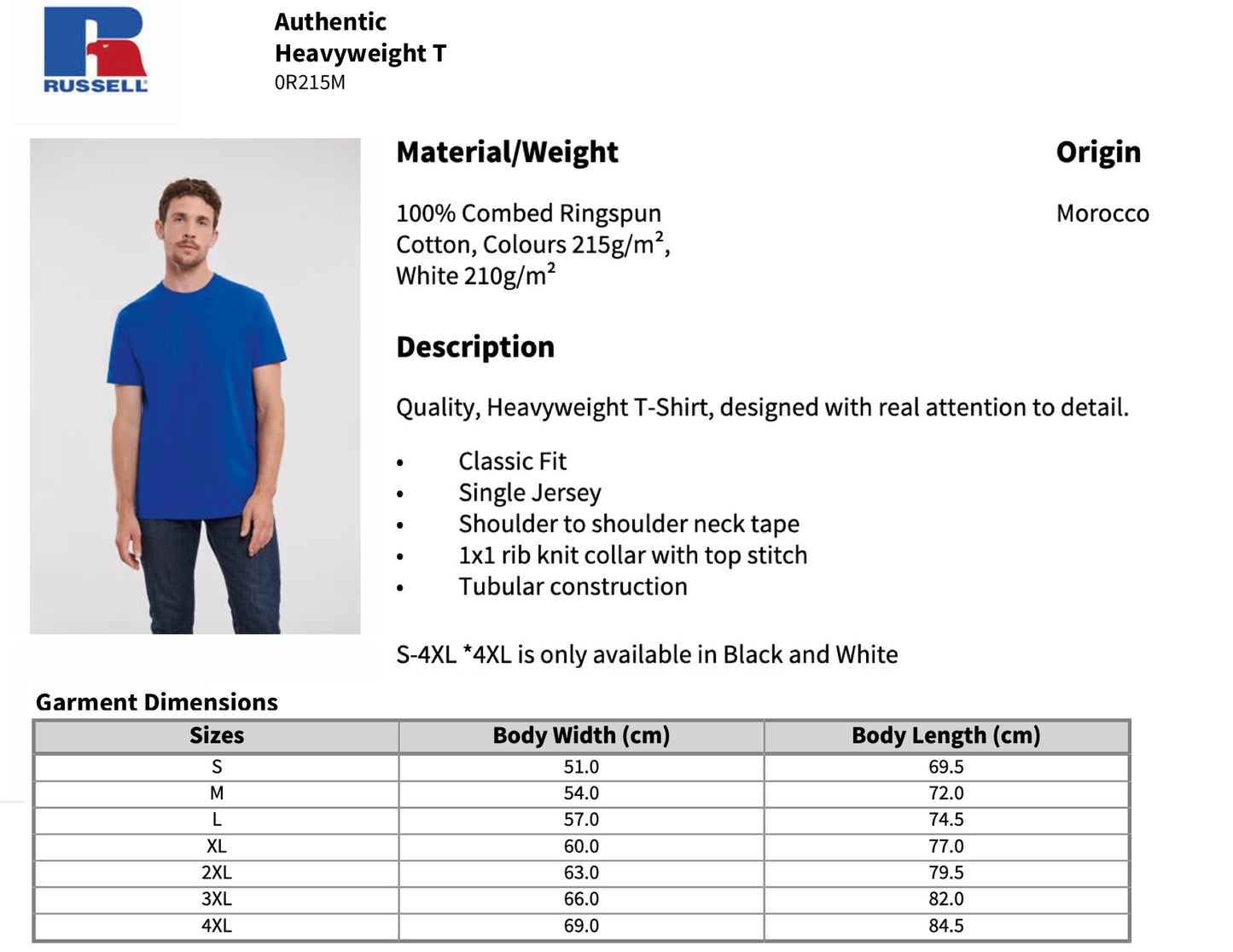 Russell 215 Plain Heavy Cotton T-Shirt