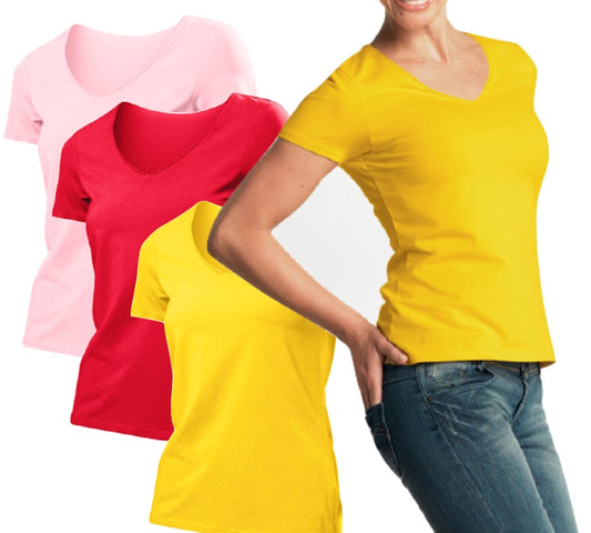 Hanes 2420 Plain Silky Feel Cotton Ladies V-Neck TasTy T-Shirt