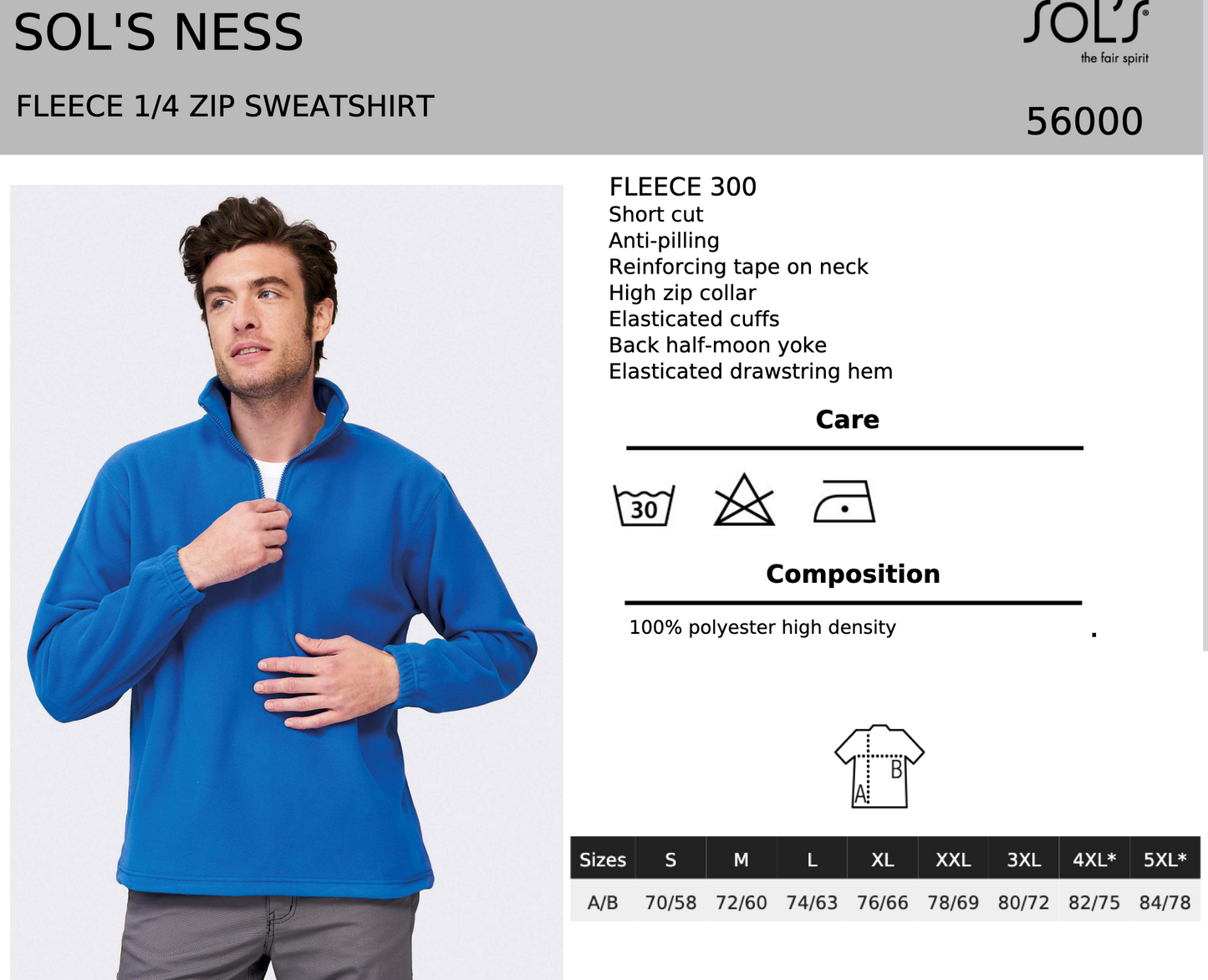 SOL'S Ness Zip Neck Pullover Fleece S-5XL