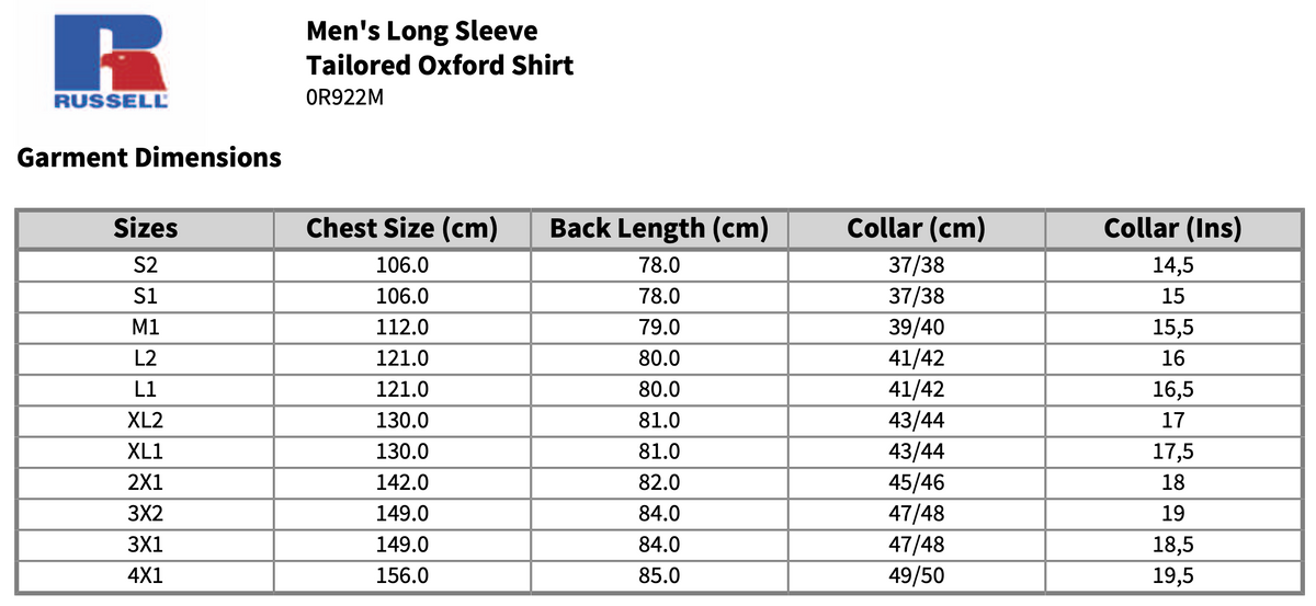 Russell Collection Long Sleeve Tailored Oxford Shirt