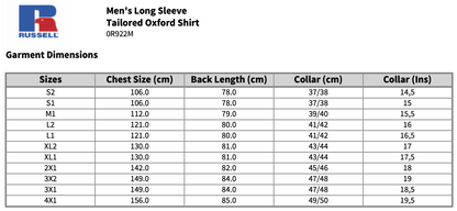 Russell Collection Long Sleeve Tailored Oxford Shirt