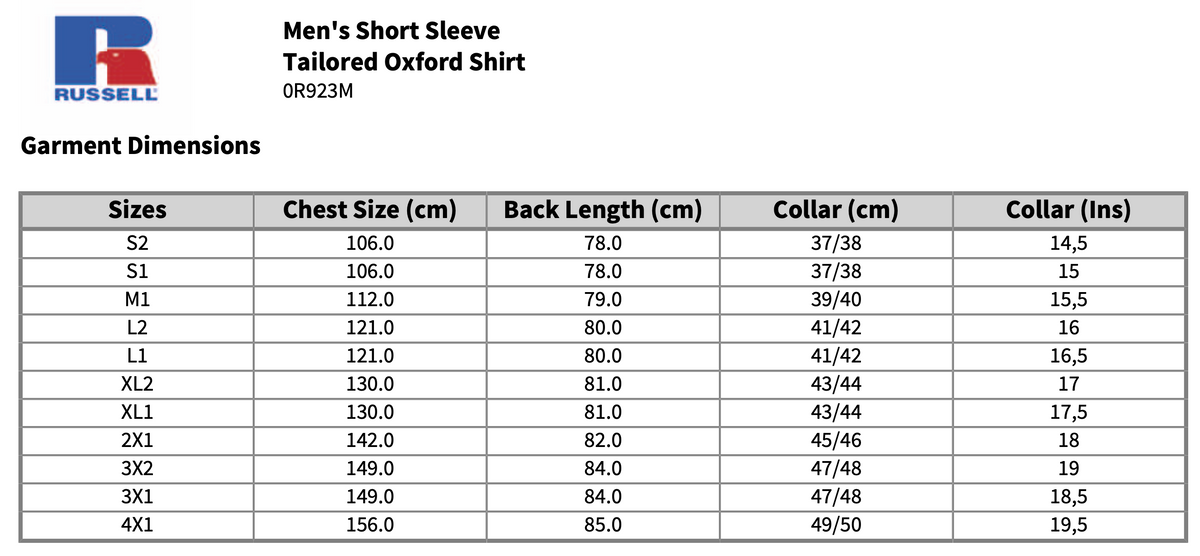 Russell Collection Short Sleeve Tailored Oxford Shirt