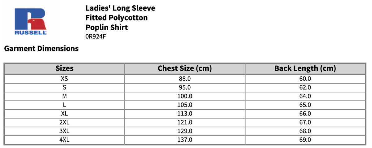 Russell Collection Ladies Long Sleeve Fitted Poplin Shirt Blouse