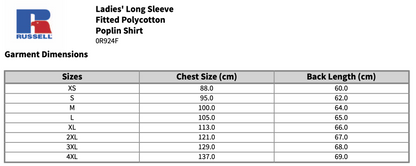 Russell Collection Ladies Long Sleeve Fitted Poplin Shirt Blouse