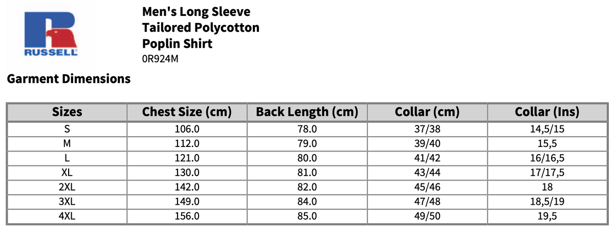 Russell Collection Long Sleeve Tailored Poplin Shirt