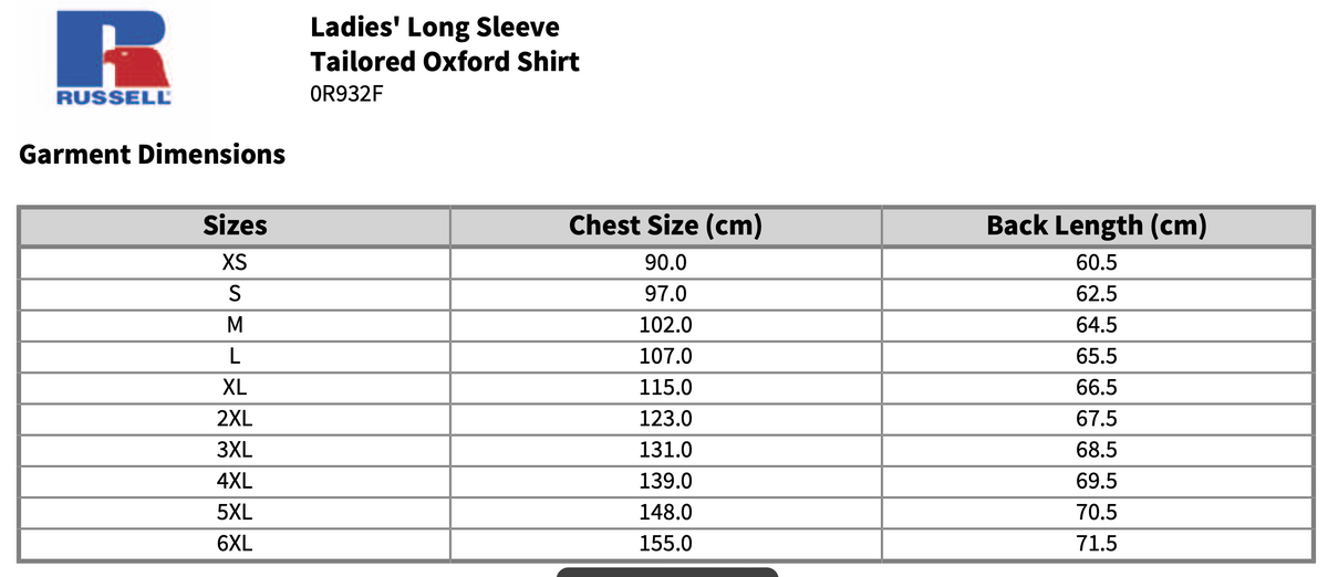 Russell Collection Ladies Long Sleeve Easy Care Oxford Shirt Blouse