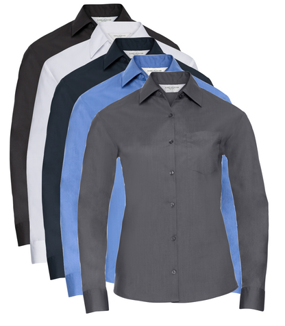Russell Ladies Long Sleeve Easy Care Poplin Shirt Blouse