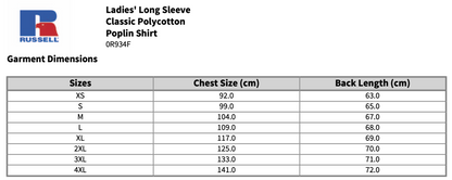 Russell Ladies Long Sleeve Easy Care Poplin Shirt Blouse