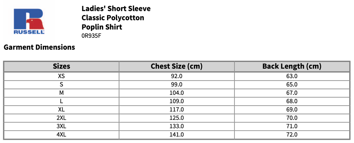 Russell Collection Ladies Short Sleeve Easy Care Poplin Shirt Blouse