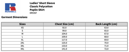 Russell Collection Ladies Short Sleeve Easy Care Poplin Shirt Blouse