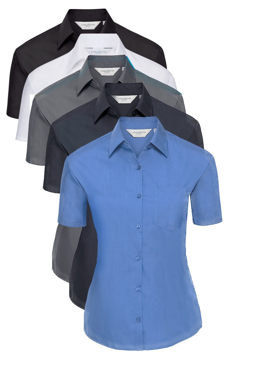 Russell Collection Ladies Short Sleeve Easy Care Poplin Shirt Blouse