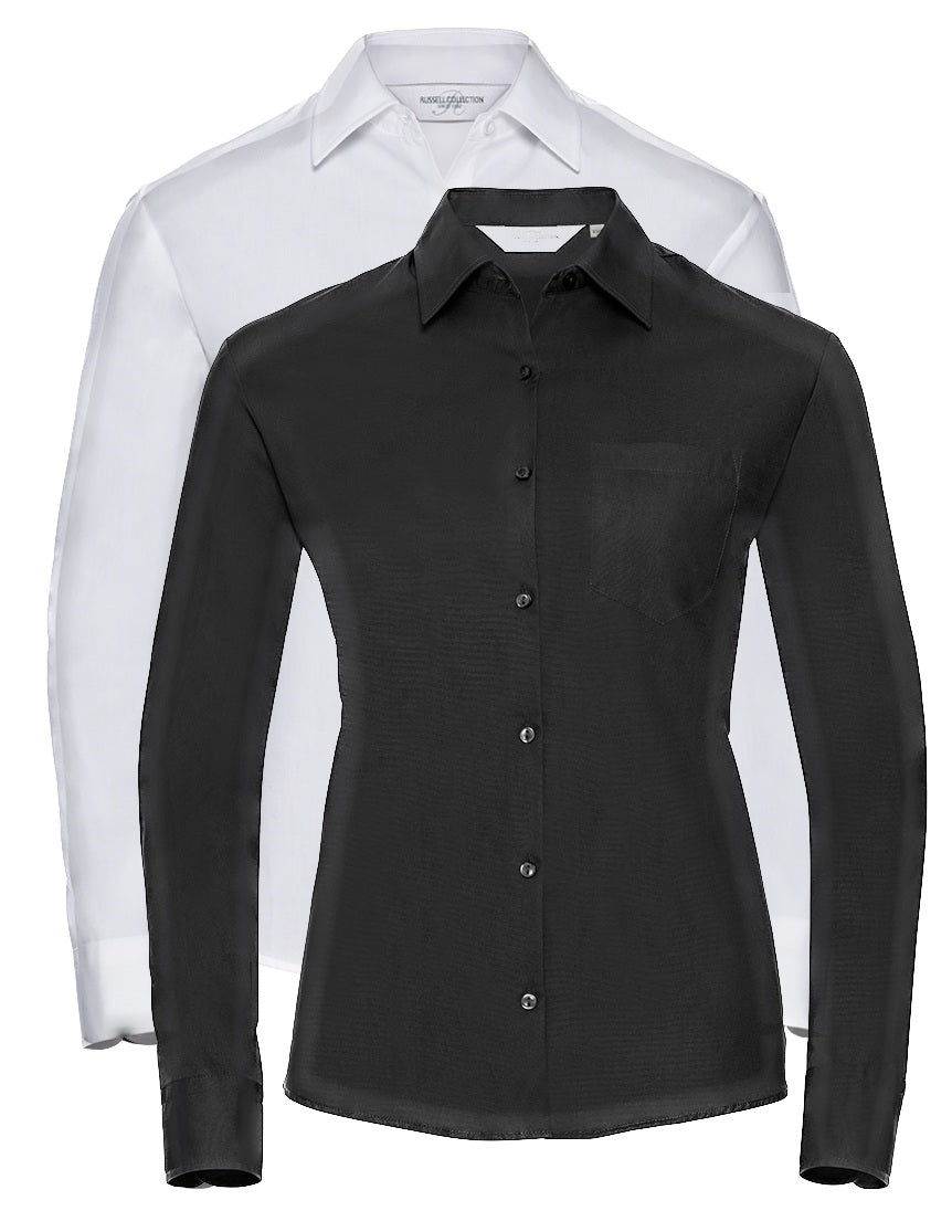 Russell Collection Ladies Long Sleeve Easy Care Cotton Poplin Shirt Blouse