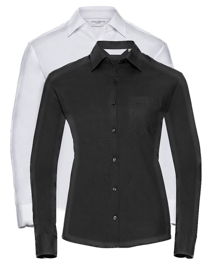 Russell Collection Ladies Long Sleeve Easy Care Cotton Poplin Shirt Blouse