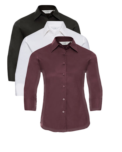 Russell Collection Ladies 3/4 Sleeve Easy Care Fitted Shirt Blouse