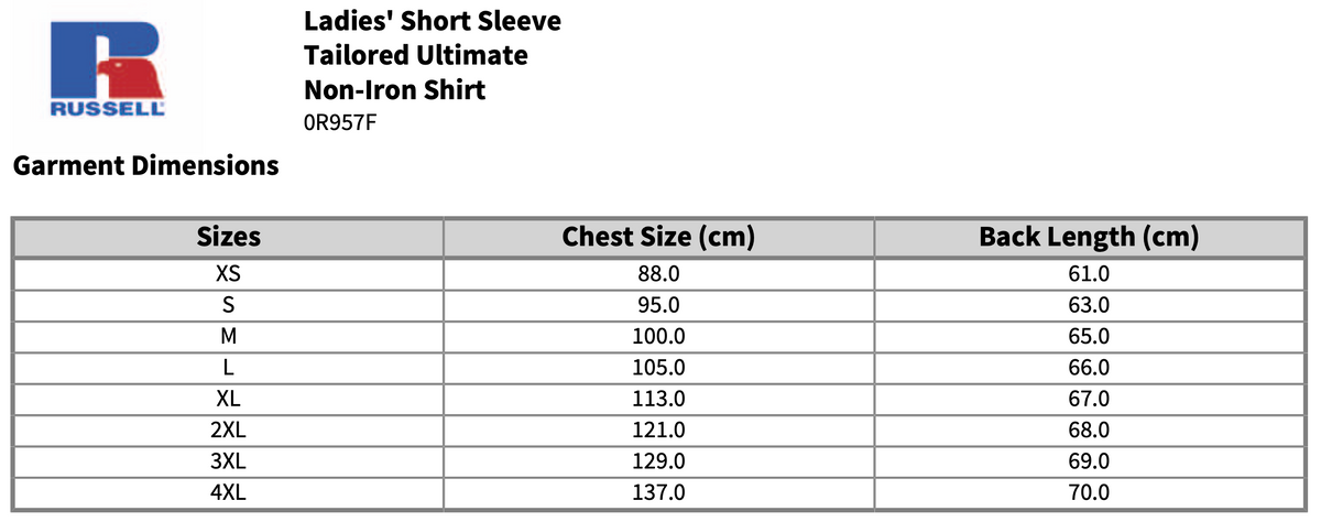 Russell Collection Ladies Short Sleeve Ultimate Non-Iron Shirt Blouse