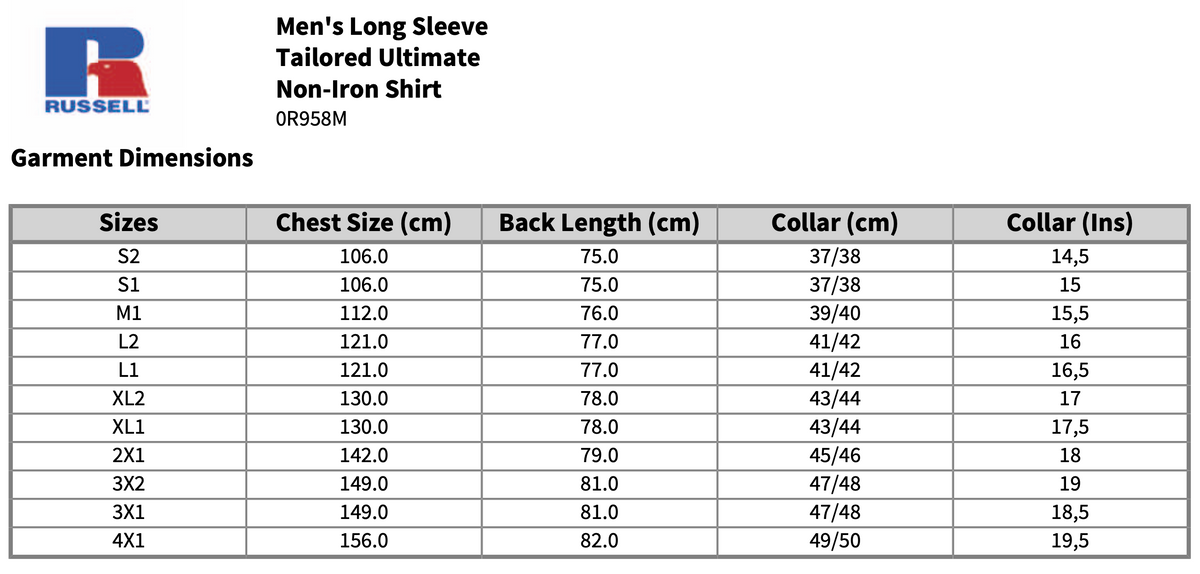 Russell Collection Long Sleeve Tailored Ultimate Non-Iron Shirt