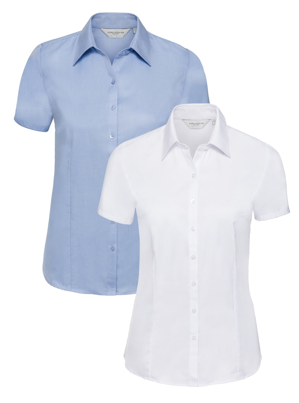 Russell Collection Ladies Short Sleeve Herringbone Shirt Blouse