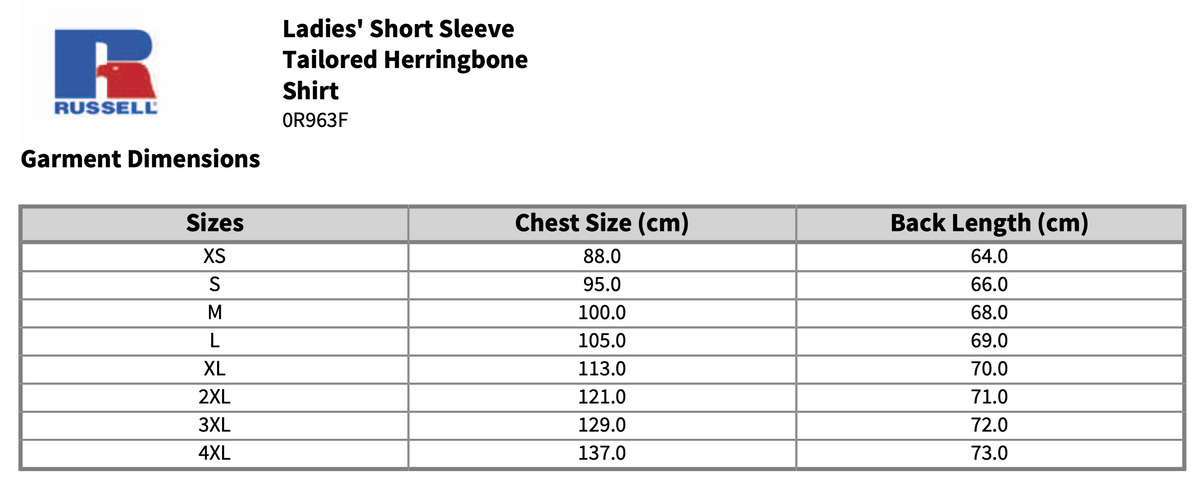 Russell Collection Ladies Short Sleeve Herringbone Shirt Blouse