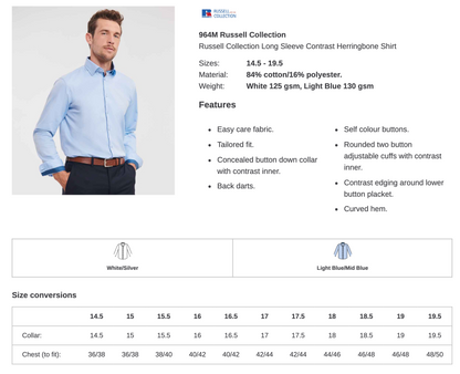 Russell Collection Long Sleeve Contrast Herringbone Shirt