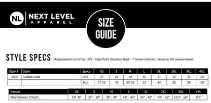 Next Level Apparel Unisex Cotton Crew Neck T-Shirt XS-S