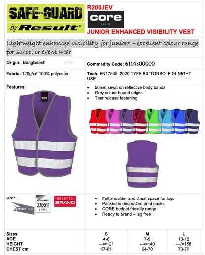 Result Childs Kids High Visibility Hi-Vis Viz Vizability Waistcoat Vest Gilet