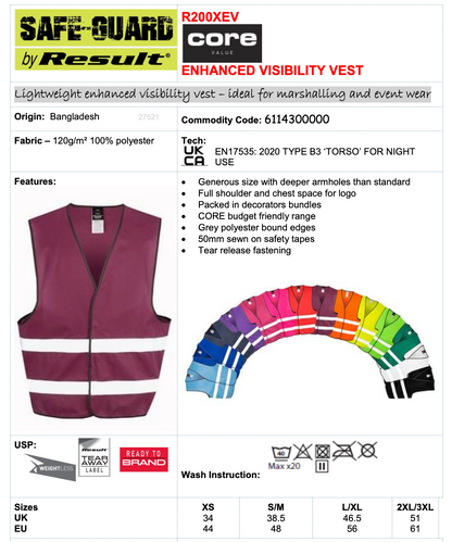 Result High Visibility Hi-Vis Viz Vizability Waistcoat Vest Gilet