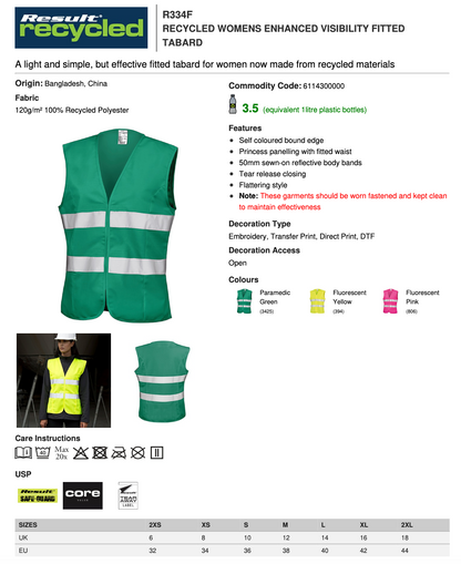 Result Ladies High Visibility Hi-Vis Viz Vizability Waistcoat Vest Gilet