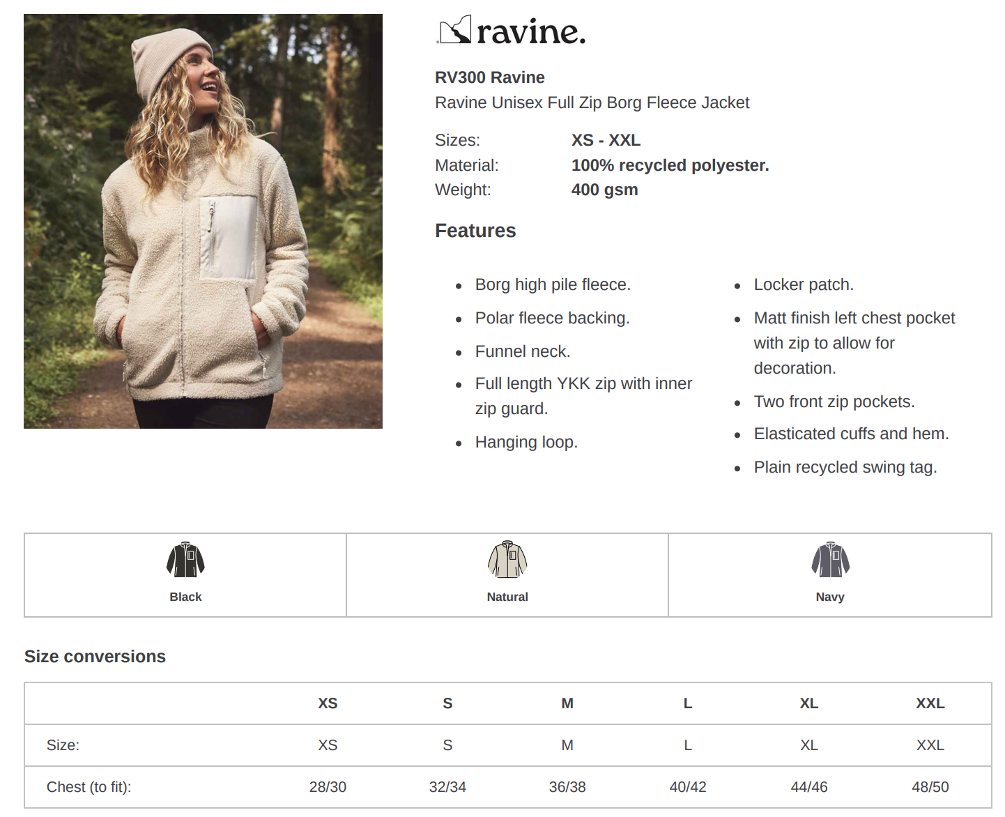 Chunky Fleece with Zip Pocket Ravine Unisex Recycled Polyester Full Zip Top