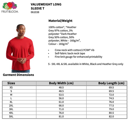 Fruit of the Loom Long Sleeve Value T Shirt