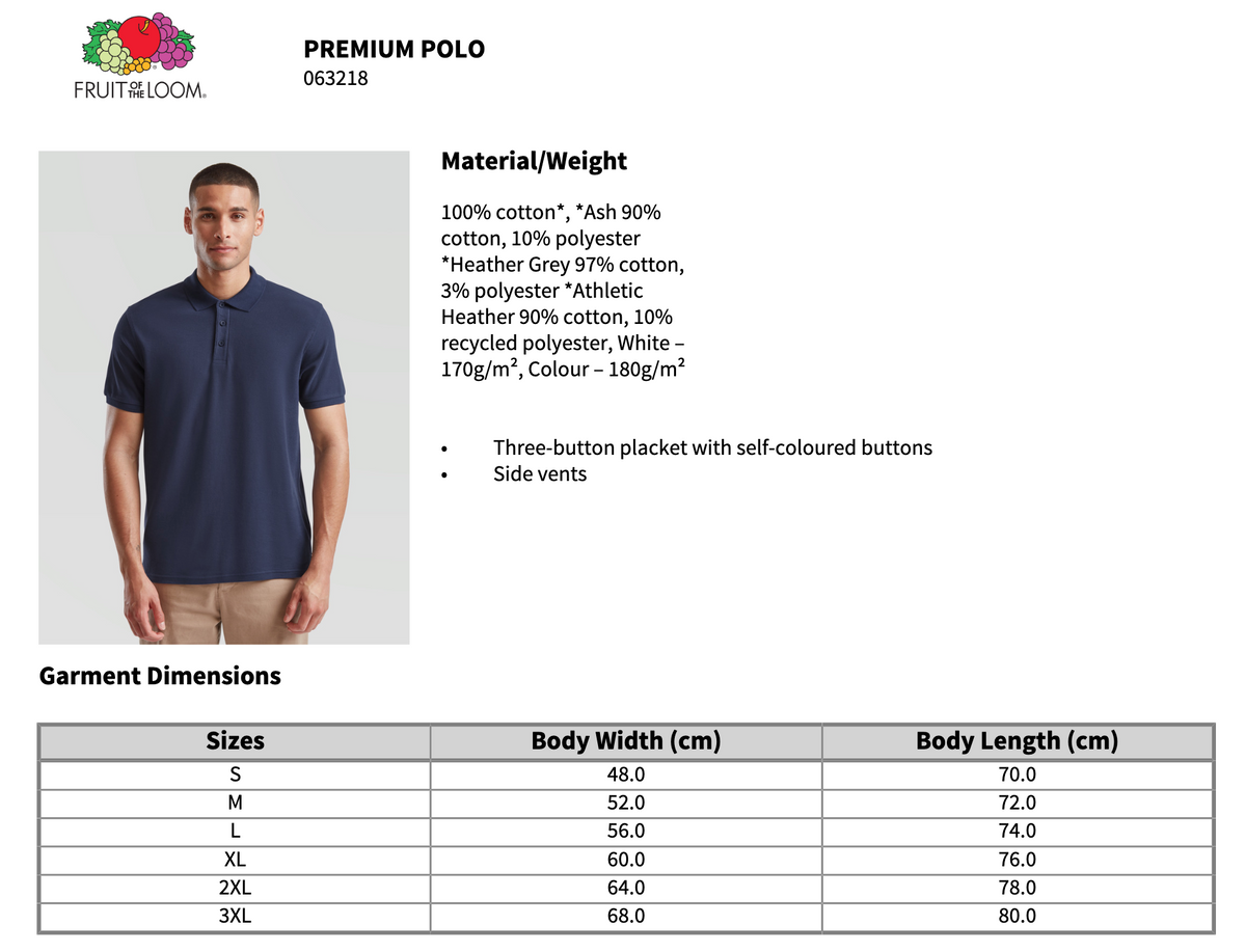 Fruit of the Loom Premium Cotton Piqué Polo Shirt