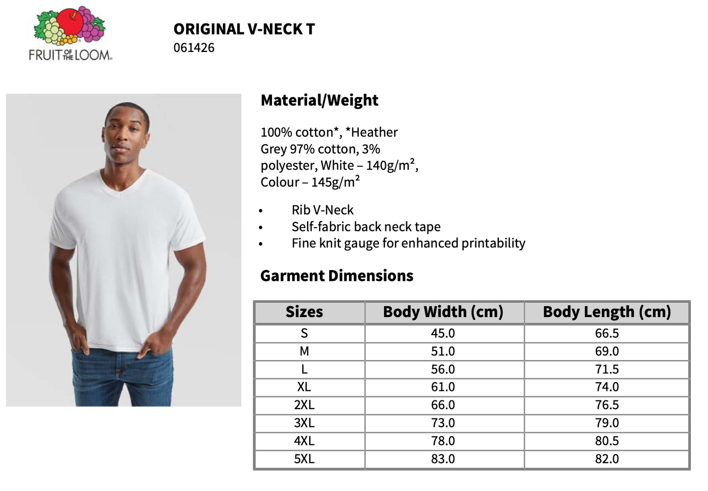 Fruit of the Loom Original V-Neck Cotton T-Shirt