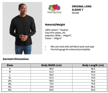 Fruit of the Loom Original Cotton Long Sleeve T-Shirt