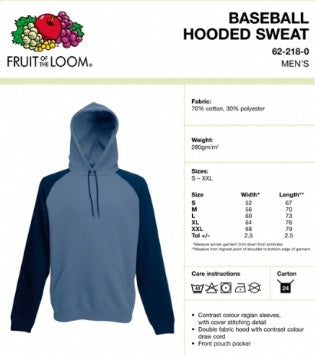 Fruit of the Loom Hooded Baseball Sweatshirt [Medium]