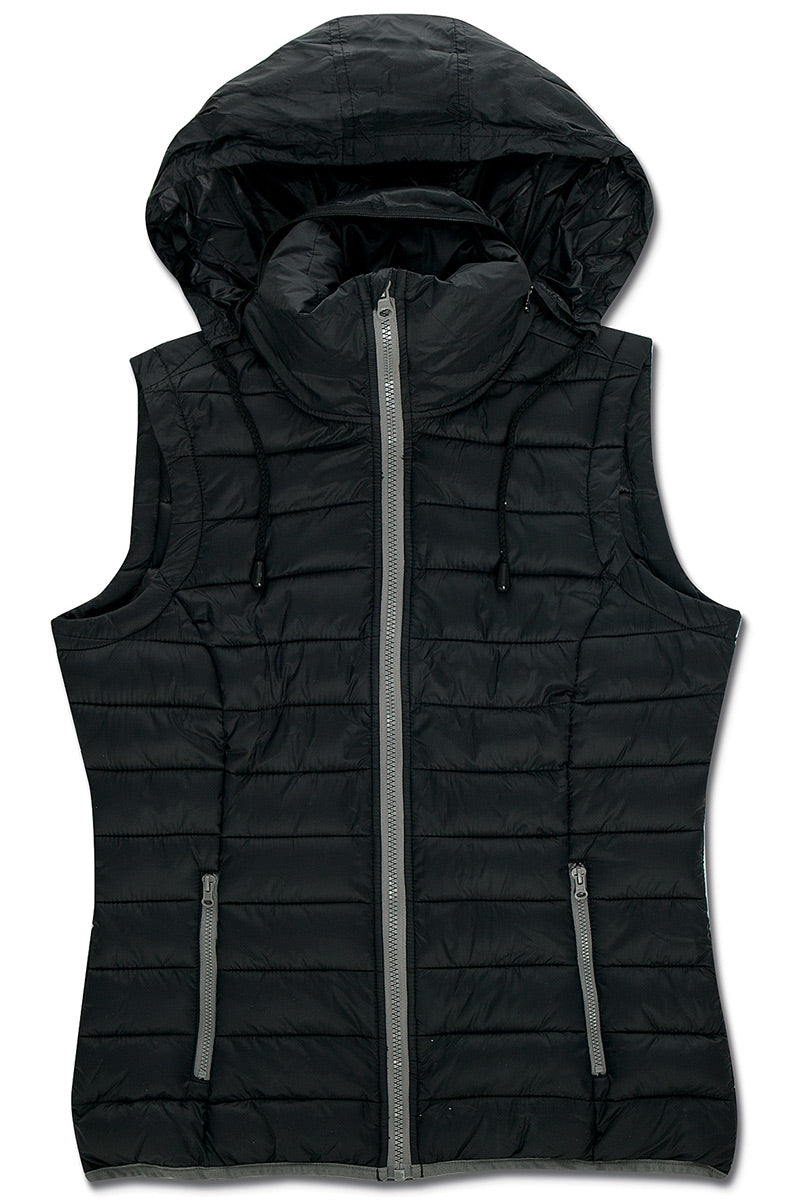 Stedman Active Ladies Padded Gilet with Hood [Black, Size L]