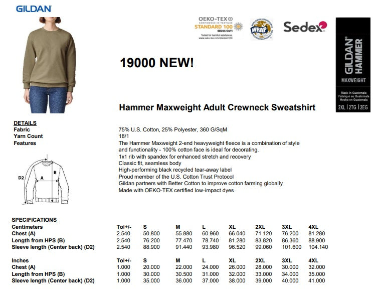 Gildan Hammer Maxweight Crew Sweatshirt [360gsm]