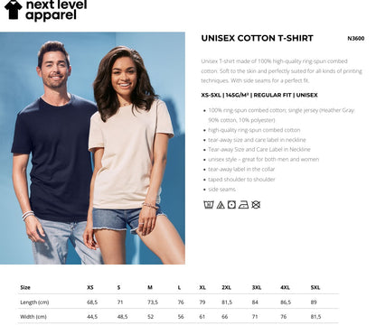 Next Level Apparel Unisex Cotton Crew Neck T-Shirt M-XL