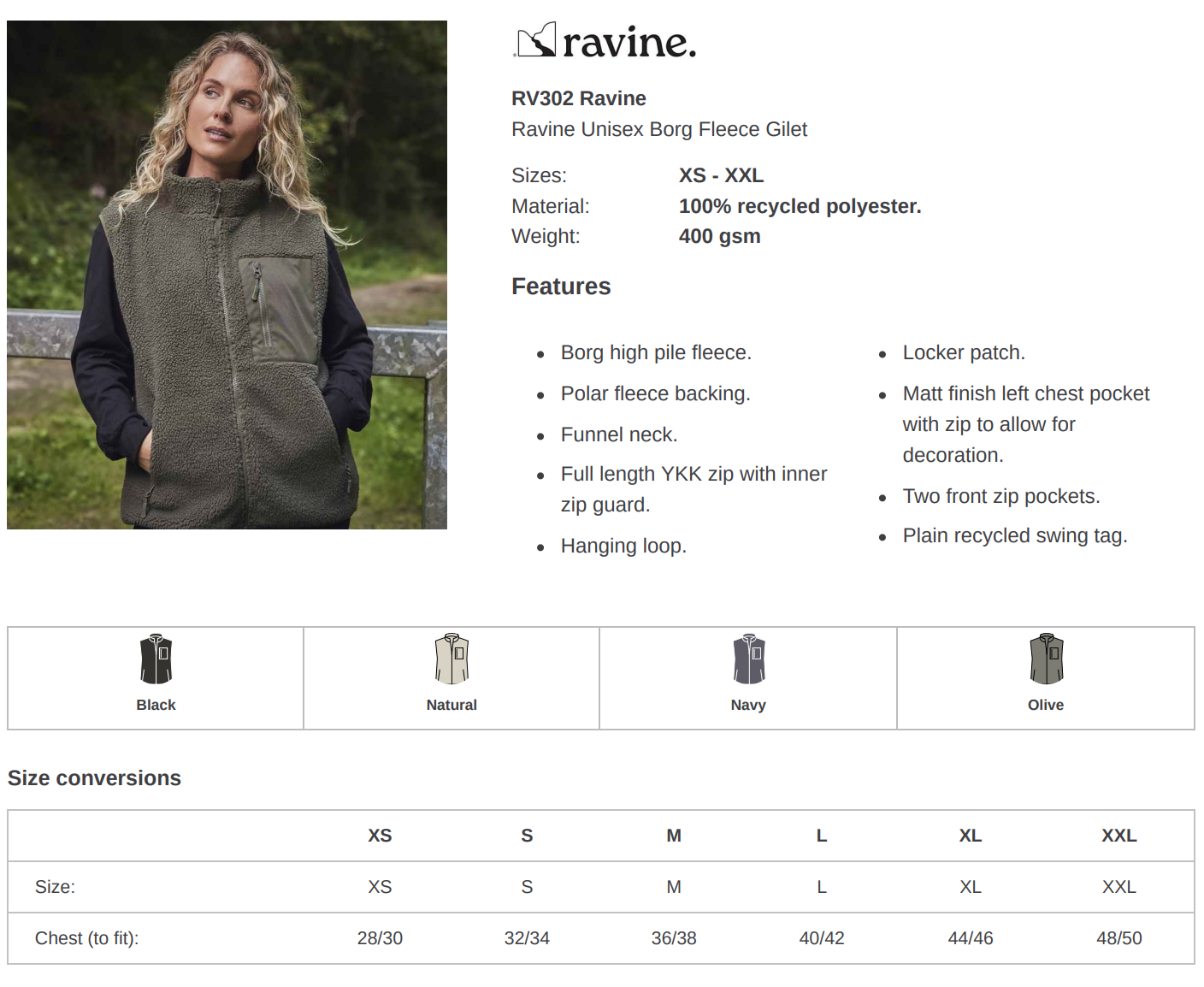 Chunky Fleece with Zip Pocket Ravine Recycled Polyester Sleeveless Gilet Vest