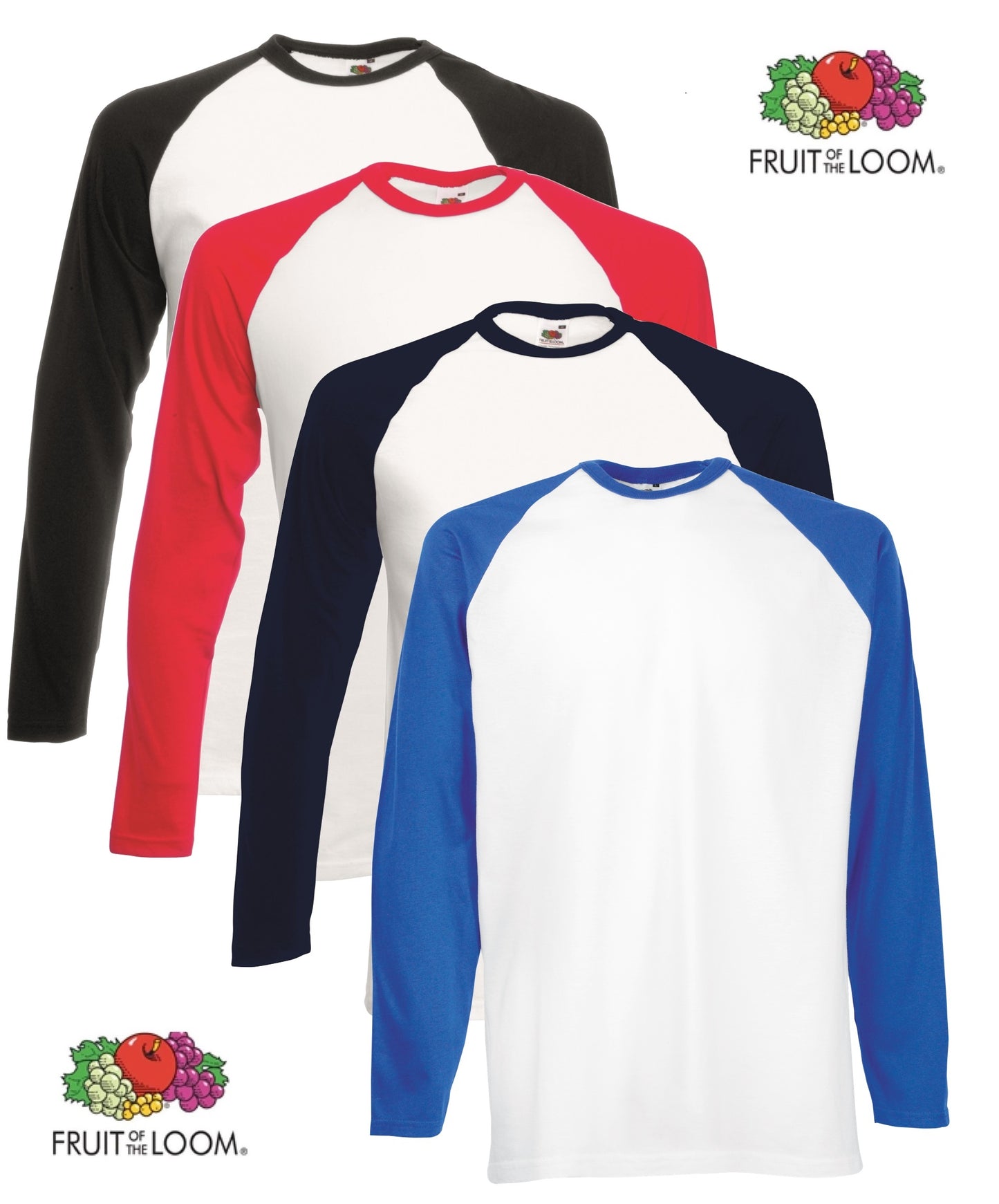 Fruit of the Loom Contrast Long Sleeve Baseball T-Shirt